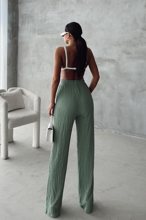 Elastik Belli Gofre Salaş Pantolon Haki