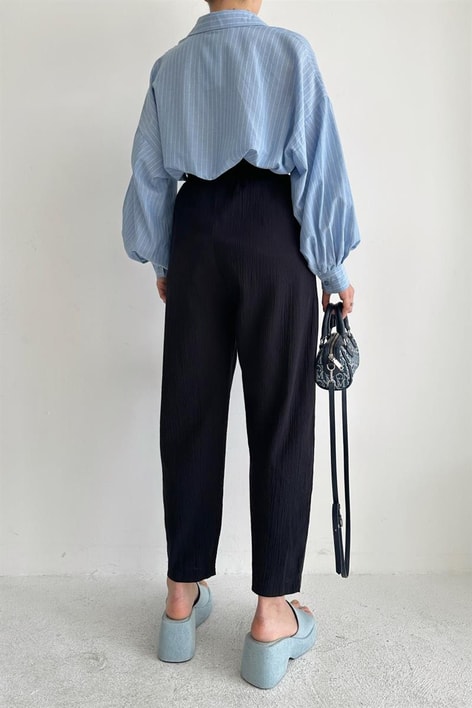 Elastik Belli Havuç Pantolon Siyah