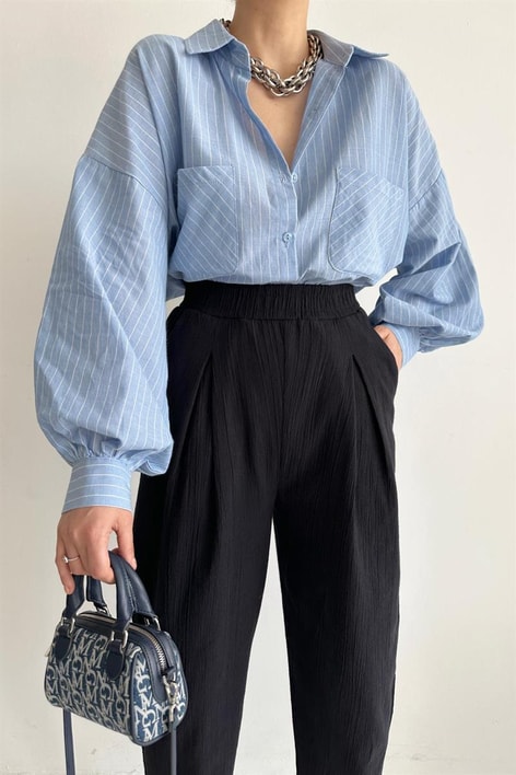 Elastik Belli Havuç Pantolon Siyah