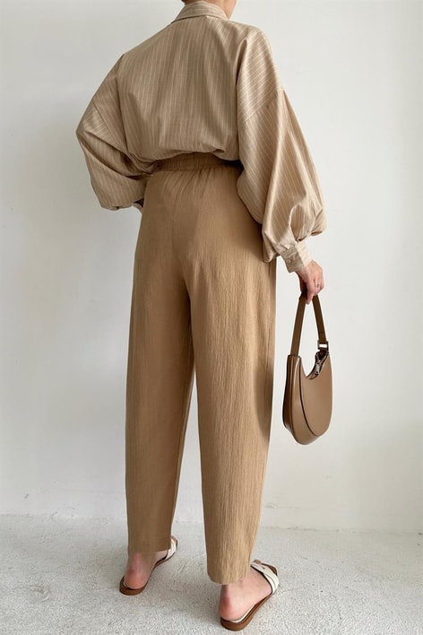 Elastik Belli Havuç Pantolon Vizon