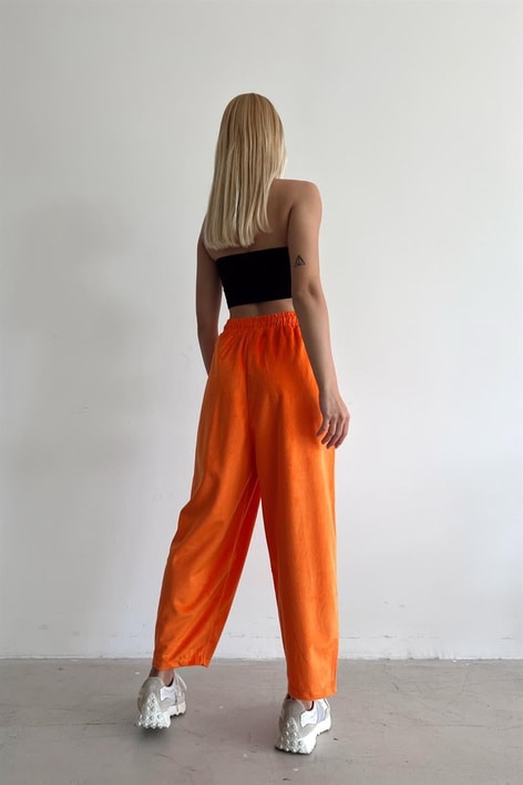 Elastik Belli Kadife Pantolon Turuncu