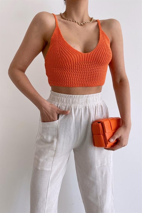 Elastik Belli Keten Pantolon Taş