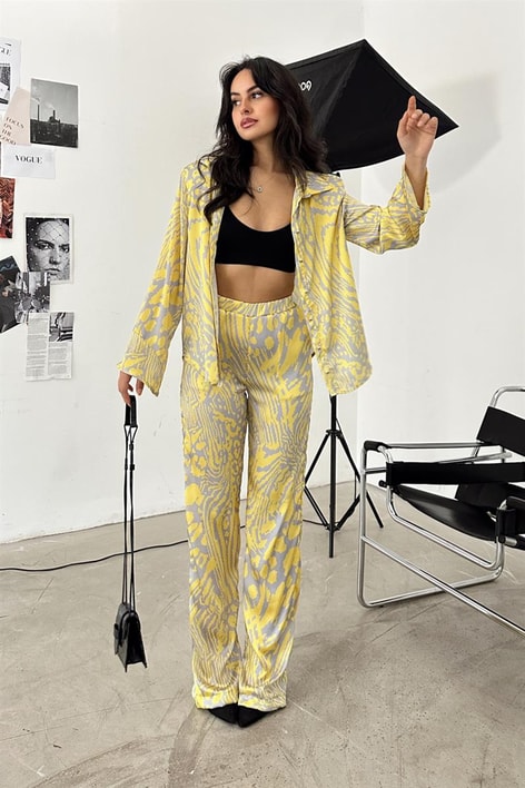 Elastik Belli Paint Pantolon Gri