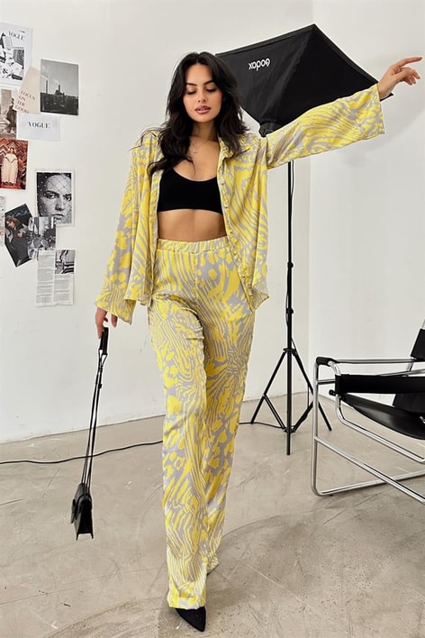 Elastik Belli Paint Pantolon Gri