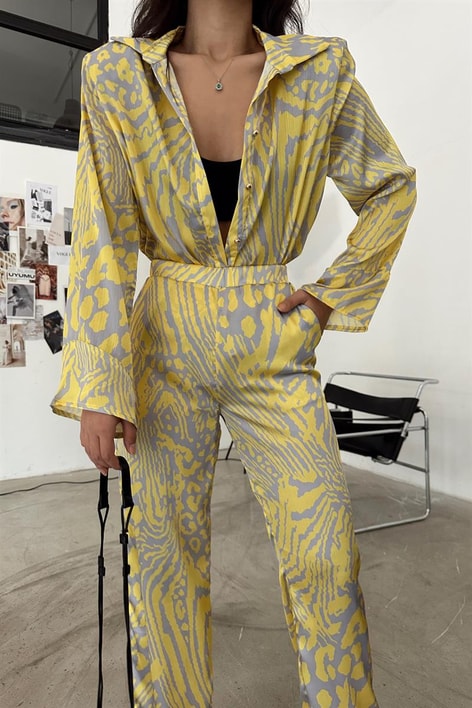 Elastik Belli Paint Pantolon Gri