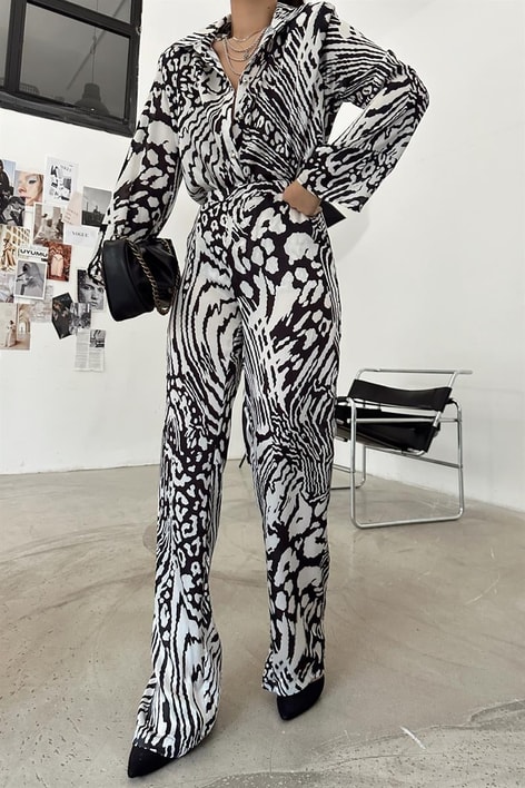 Elastik Belli Paint Pantolon Siyah