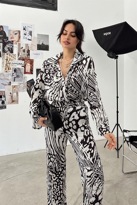 Elastik Belli Paint Pantolon Siyah