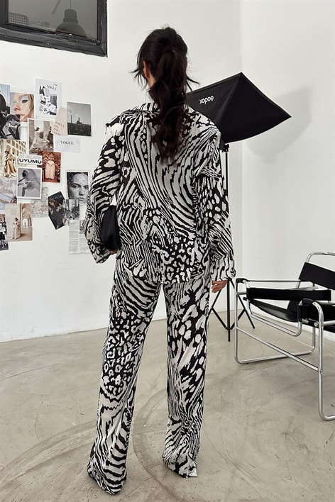 Elastik Belli Paint Pantolon Siyah