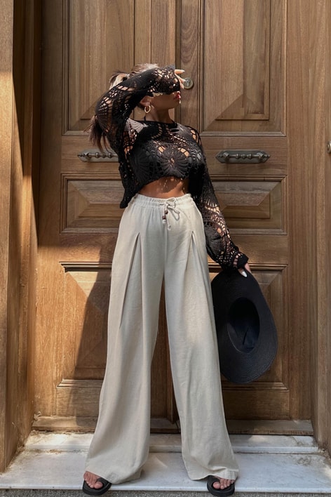 Elastik Belli Palazzo Pantolon Taş