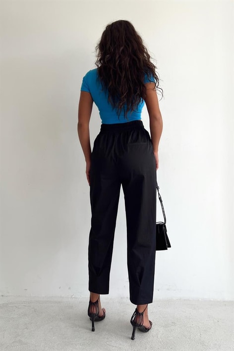 Elastik Belli Paraşüt Dikişli Pantolon Siyah