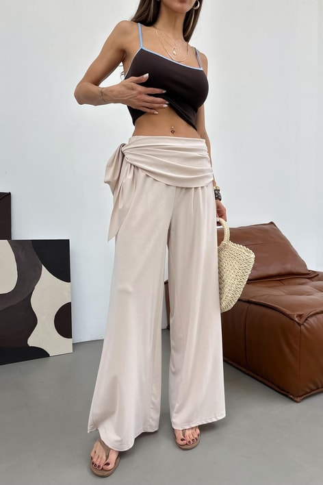 Fularlı Tensel Pantolon Taş