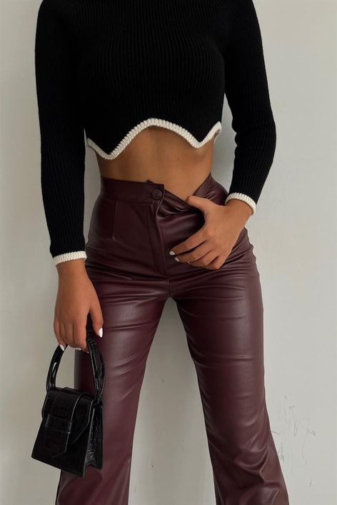 İspanyol Deri Pantolon Bordo