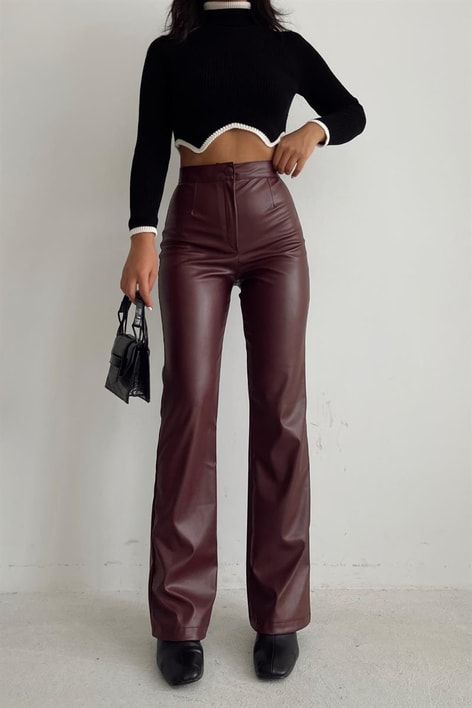 İspanyol Deri Pantolon Bordo