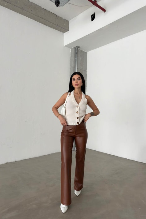 İspanyol Deri Pantolon Taba