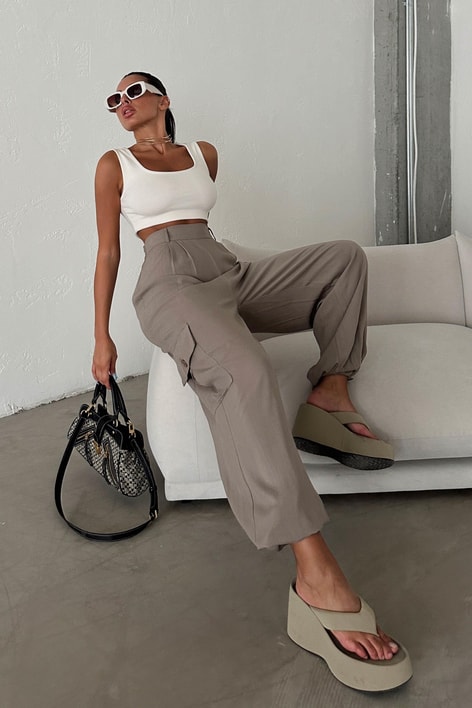 Jogger Elastik Bel Pantolon Vizon