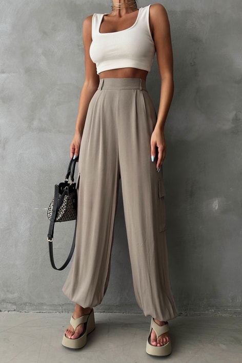 Jogger Elastik Bel Pantolon Vizon