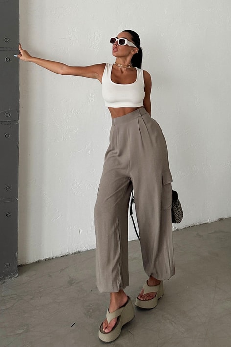 Jogger Elastik Bel Pantolon Vizon