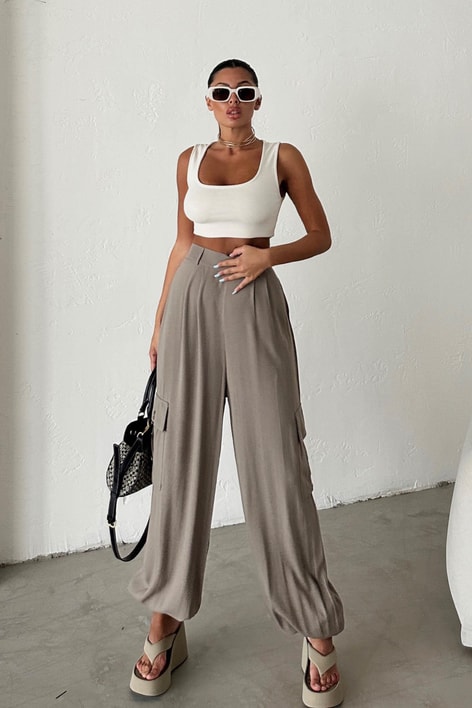 Jogger Elastik Bel Pantolon Vizon