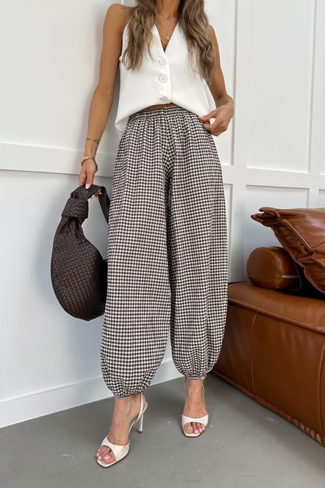 Kareli Jogger  Pantolon Kahve