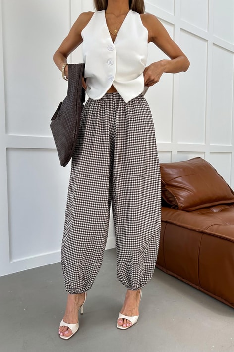 Kareli Jogger  Pantolon Kahve