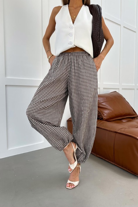 Kareli Jogger  Pantolon Kahve