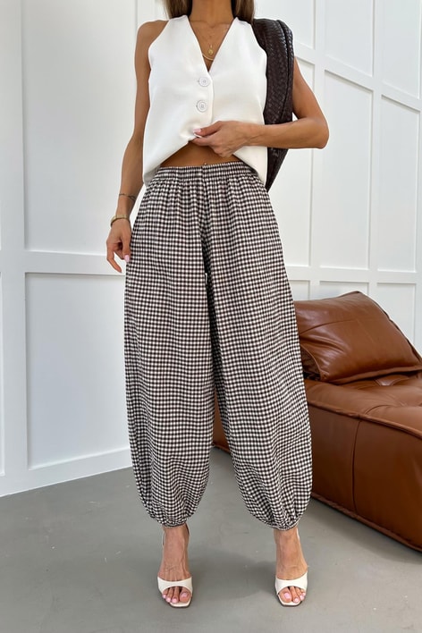 Kareli Jogger  Pantolon Kahve