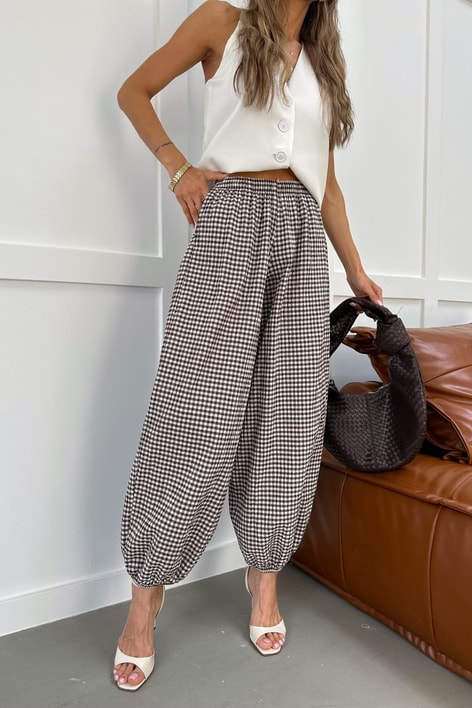 Kareli Jogger  Pantolon Kahve