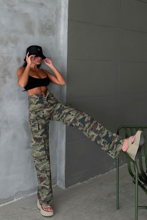 Kargo Cepli Kamuflaj Pantolon Haki