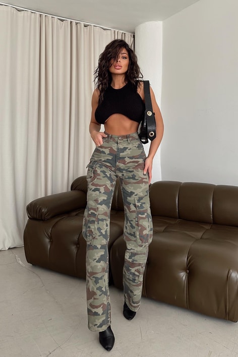 Kargo Cepli Kamuflaj Pantolon Haki