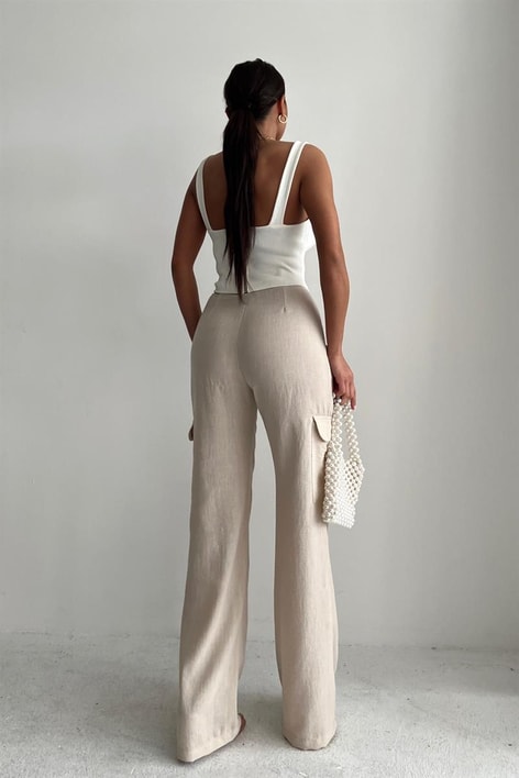 Kargo Cepli Pileli Palazzo Pantolon Taş