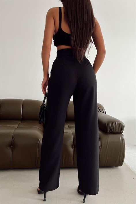 Kemer Kapamalı Palazzo Pantolon Siyah