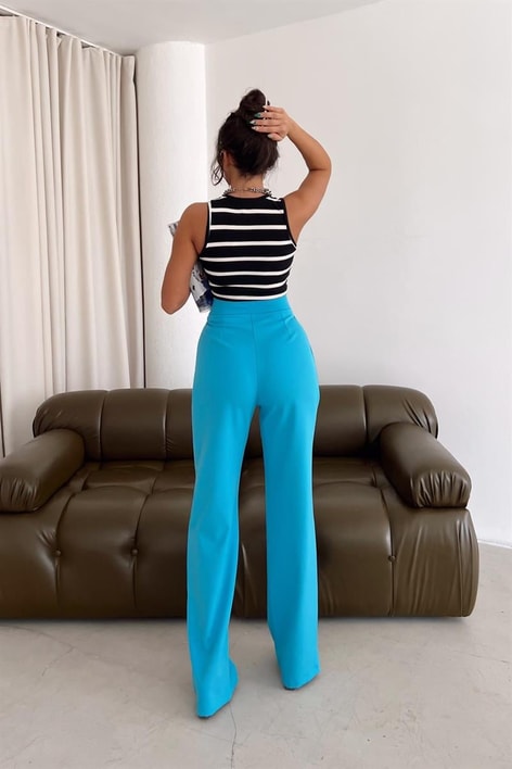 Kemer Kapamalı Palazzo Pantolon Mavi