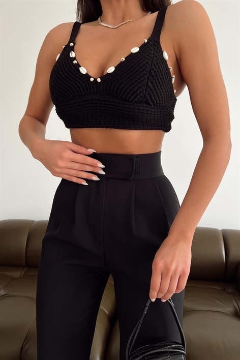 Kemer Kapamalı Palazzo Pantolon Siyah