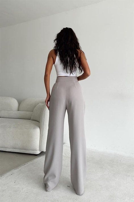 Kemer Kapamalı Palazzo Pantolon Gri