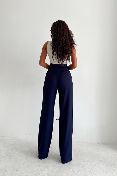 Kemer Kapamalı Palazzo Pantolon Lacivert