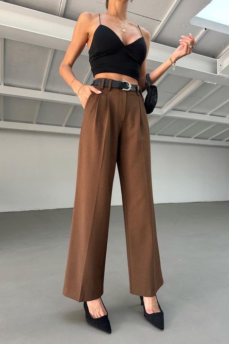 Kemerli Bol Pantolon Kahve