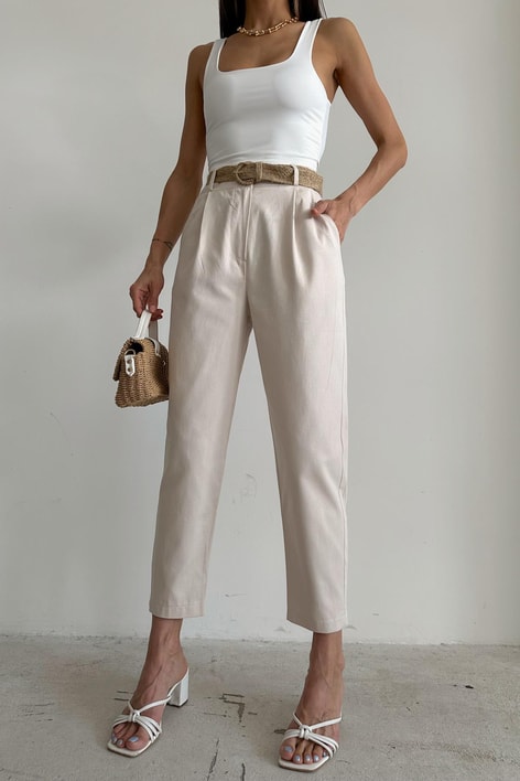 Kemerli Carrot Fit Pantolon Taş