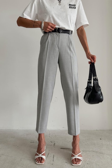 Kemerli Havuç Pantolon Açık Gri