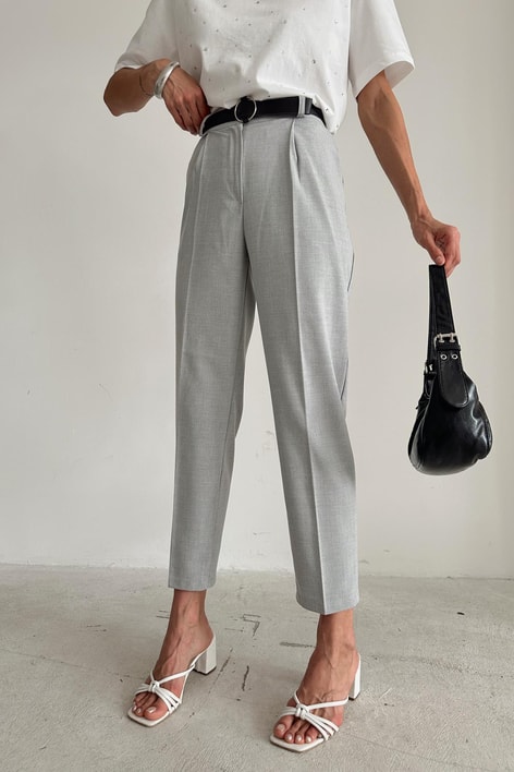 Kemerli Havuç Pantolon Açık Gri