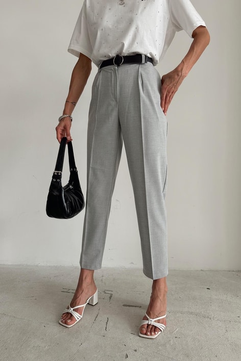 Kemerli Havuç Pantolon Açık Gri