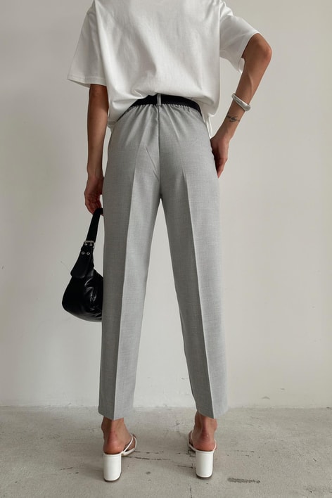 Kemerli Havuç Pantolon Açık Gri