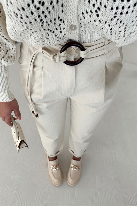 Kemerli Naturel Pantolon Taş