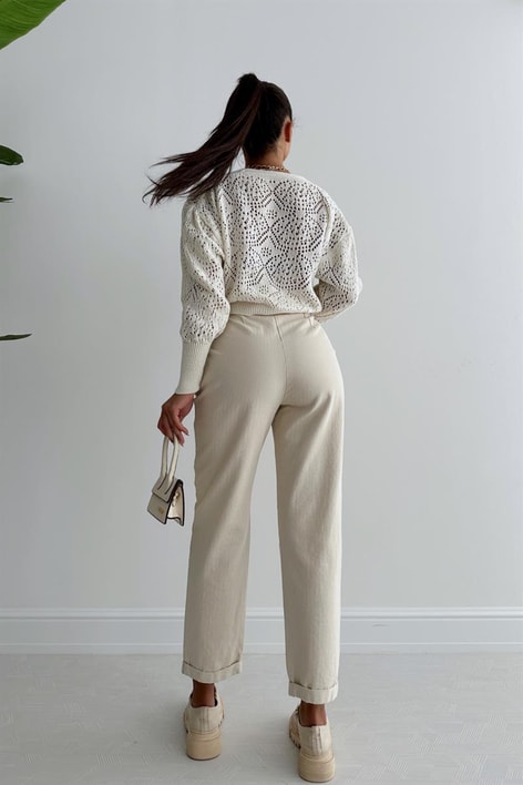 Kemerli Naturel Pantolon Taş