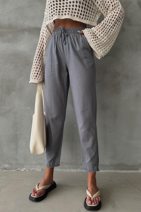 Kesik Paça Keten Jogger Pantolon Antrasit