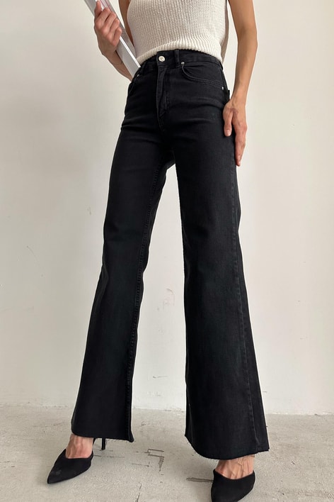 Kesik Paça Palazzo Jean Siyah
