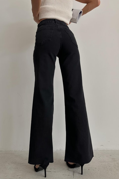 Kesik Paça Palazzo Jean Siyah