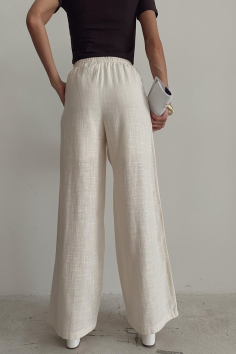 Keten Bağcıklı Pantolon Bej