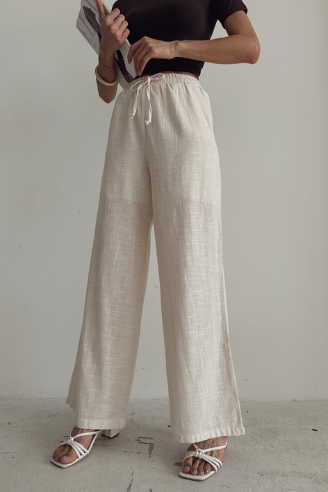 Keten Bağcıklı Pantolon Bej