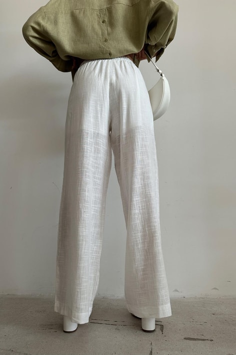 Keten Bağcıklı Pantolon Beyaz