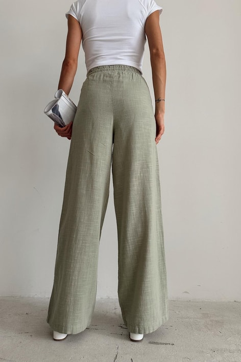 Keten Bağcıklı Pantolon Haki